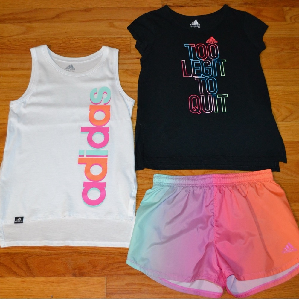 Youth girls Adidas shirts and shorts set, size S 7/8 - Picture 2 of 16